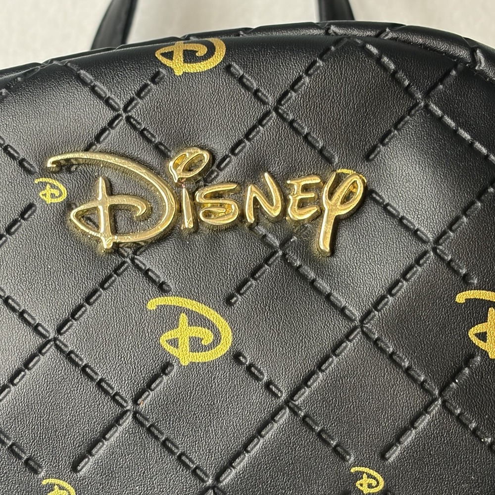Disney Loungefly Mickey Mouse Mini Backpack Black Gold Quilted Faux Leather - Picture 2 of 16